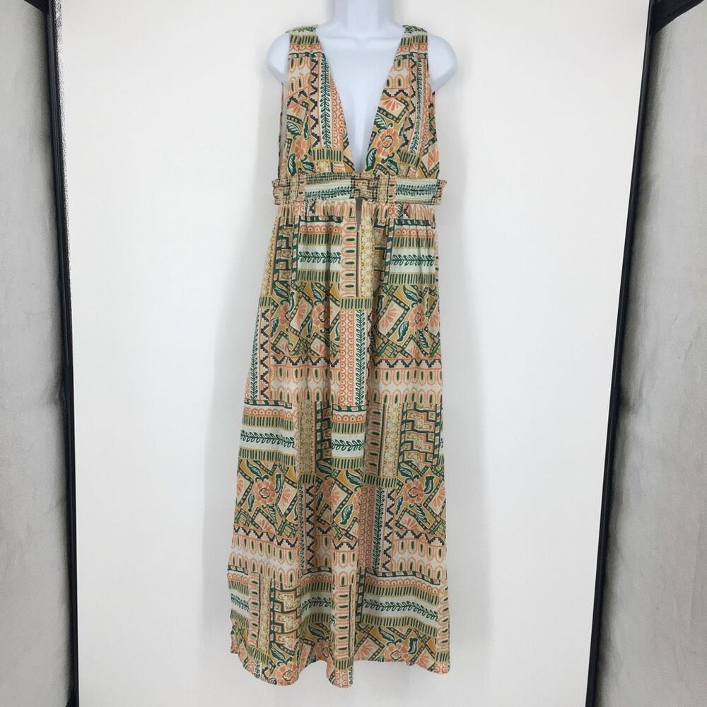 Bila77 Sophia Dress Womens Large Cutouts Slits Deep V Smocked Waist Boho #J - Picture 3 of 11